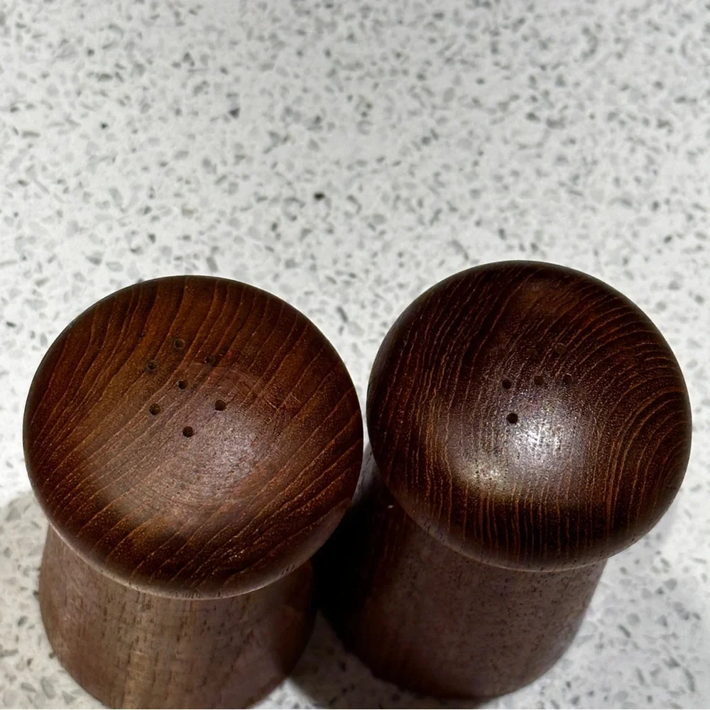 Vintage Danish Teak Salt and Pepper Shakers, MCM Style, Mushroom Shape - Picture 3 of 6